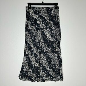 Victorias Secret Womens Black Floral Silky Satin Pull-On Midi Skirt Size S